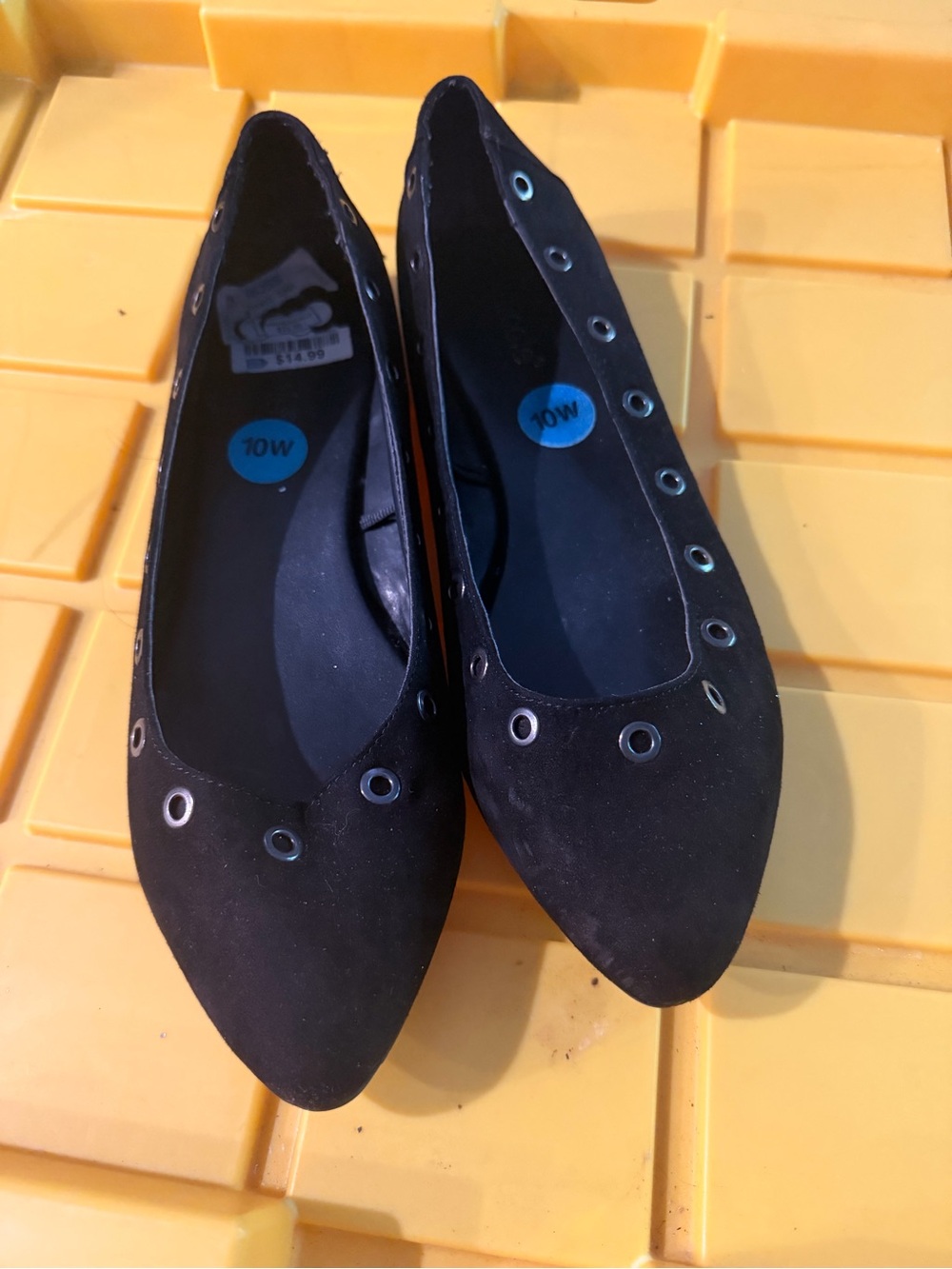 Nicole Black Pointed Toe Flats with Silver Eyelet Trim